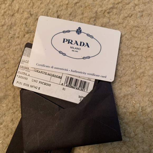 NWOT Prada Grafite Mordore metallic handbag
Original $2120
Soft and gorgeous - Picture 7 of 7